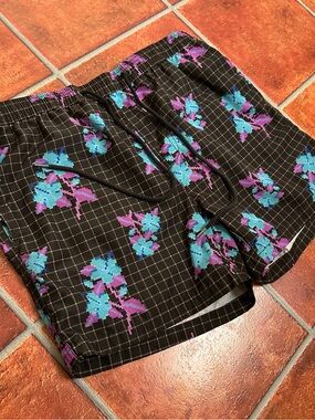 Ksubi Black Pixelated Swim Shorts with Teal & Purple Pixel Accents